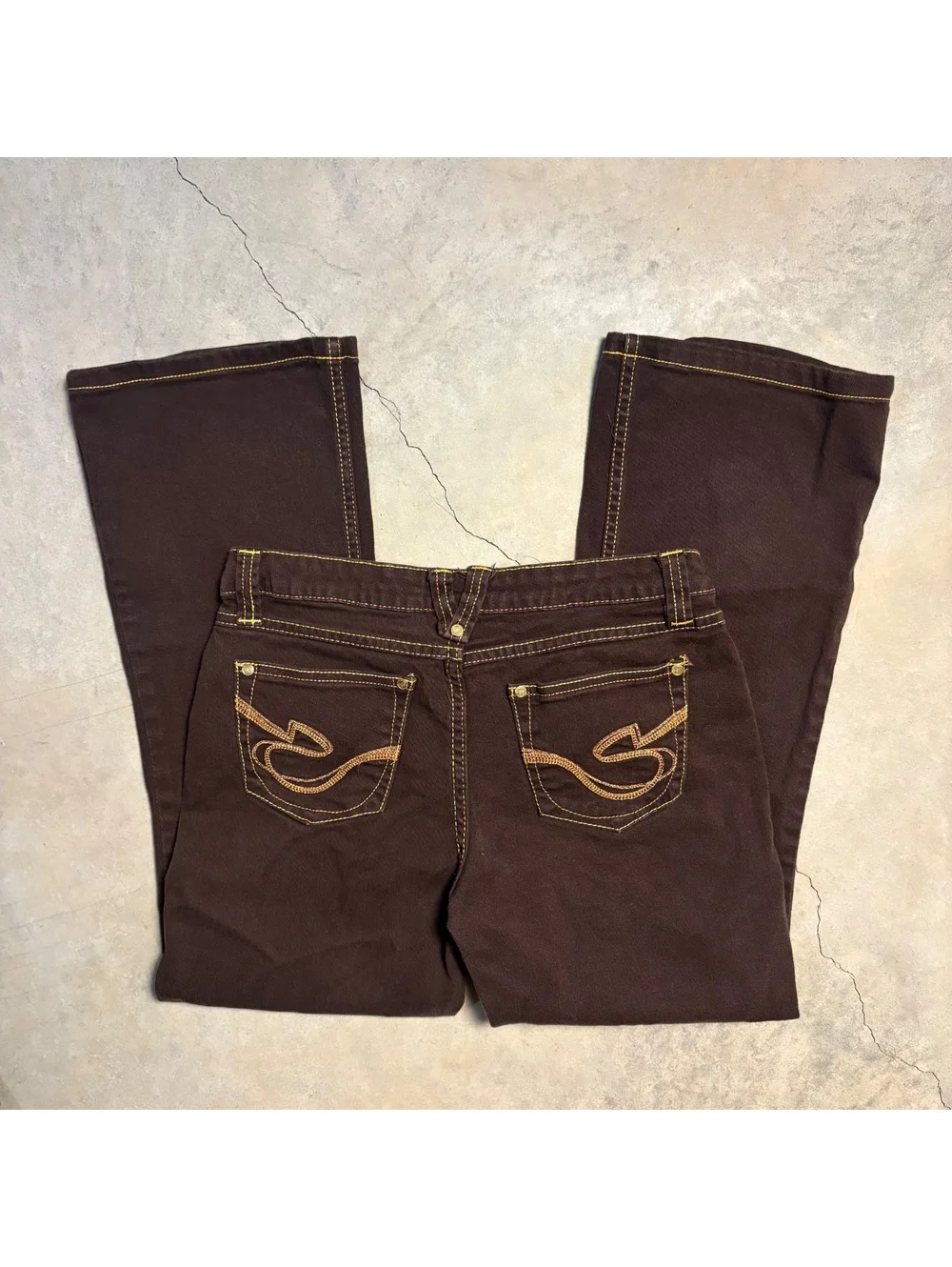 Y2K womens south pole denim jeans brown gold stitching bootcut